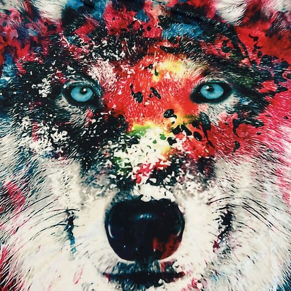 Multicolor Wolf Facing the Front w/ White Background Wall Tapestry Decor 50 x 56 - Picture 4 of 6